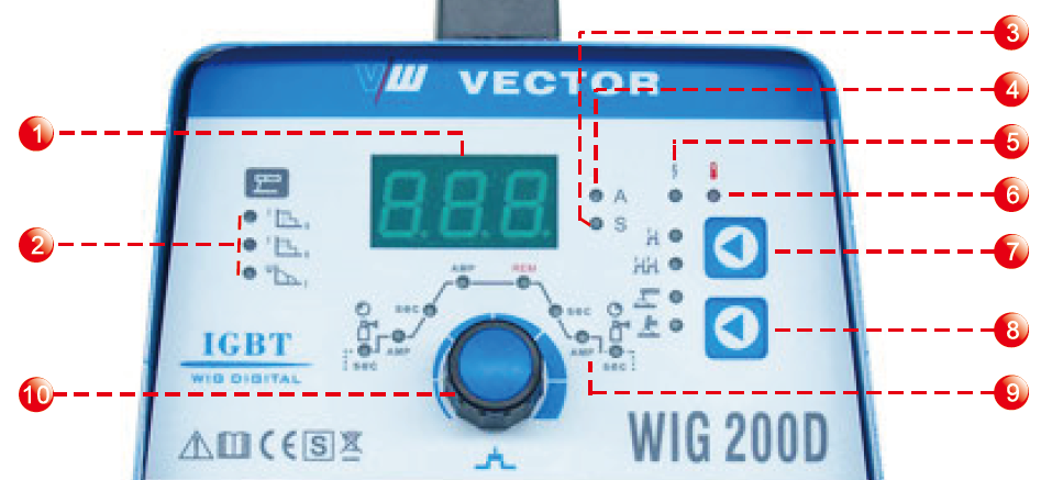 pannello di controllo di saldatrice vector 200D tig dc