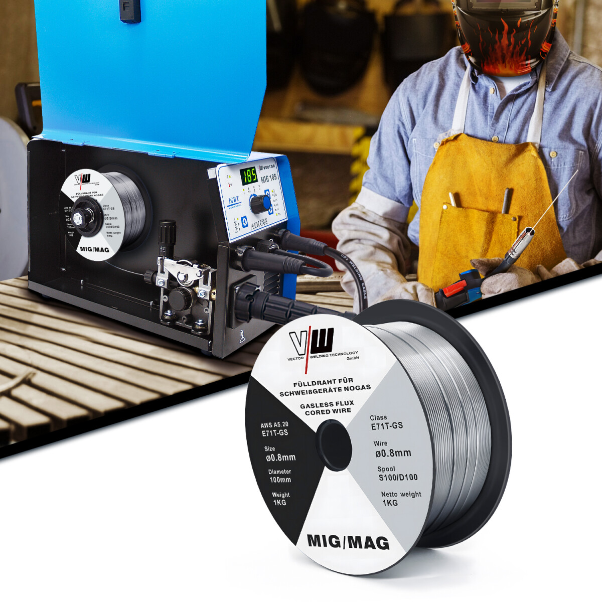 MIG MAG welding wire Cored wire E71T-GS | 0.8 / 1 kg / D100 roll | NoGas