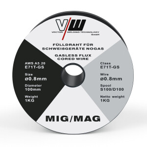 Bobina di filo per saldatura: MIG MAG filo animato E71T-GS | 0.8 / 1 kg / D100 bobina | NoGas