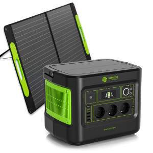 1000W Powerstation mit Solarpanel | Tragbarer SolarCube 896Wh Spitzenleistung 2000W + 100W Solarpanel