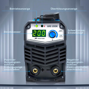 SET: Elektroden Schweißgerät ARC 200K 200A | Schweißerkleidung, Schweißerhelm, Stabelektroden