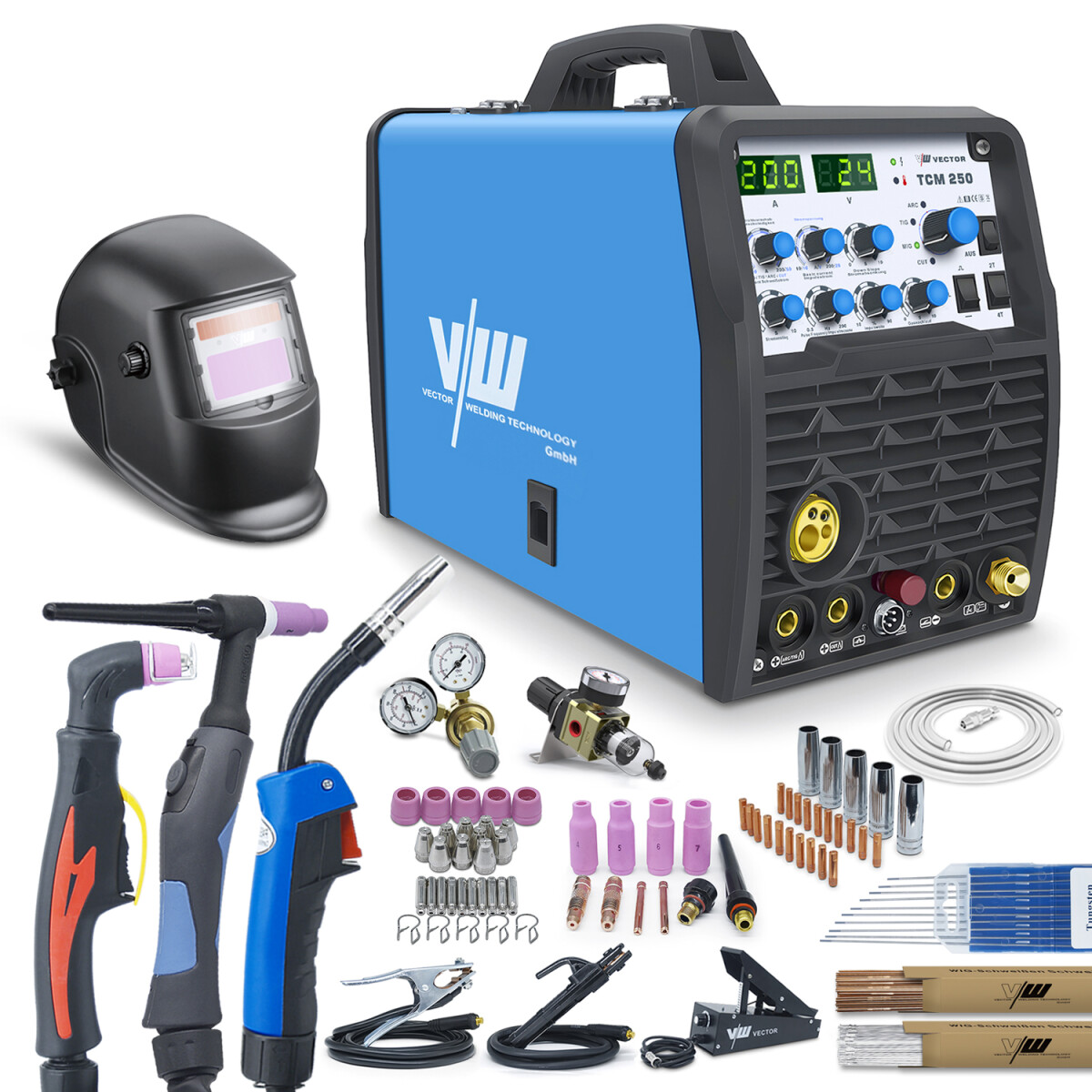 Multi-Kombi Schweißgerät SET TCM250 – MIG, WIG, MMA, Plasma & Zubehör