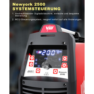 NewYork 2500D - Soldador TIG CA/CC 200A + cortador de plasma 50A | Set digital con casco, reductor de presión y accesorios