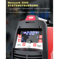 NewYork 2500D - Soldador TIG CA/CC 200A + cortador de plasma 50A | Set digital con casco, reductor de presión y accesorios