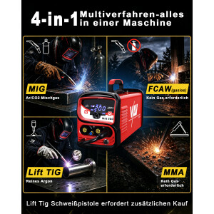 MIG Combination Welder 200A Set, Flux-Cored Wire Welder (Gas-Free)