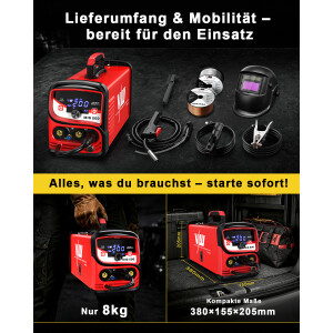 MIG Combination Welder 200A Set, Flux-Cored Wire Welder (Gas-Free)