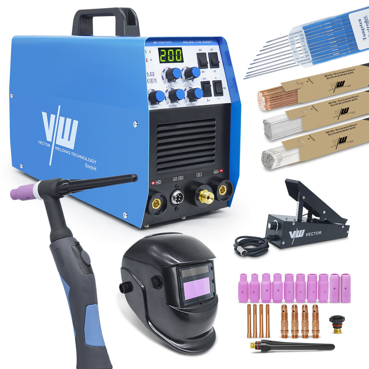 AC/DC WIG Schweißgerät 200A, MMA Elektrode 170A, IGBT, Alu | AC/DC 200P